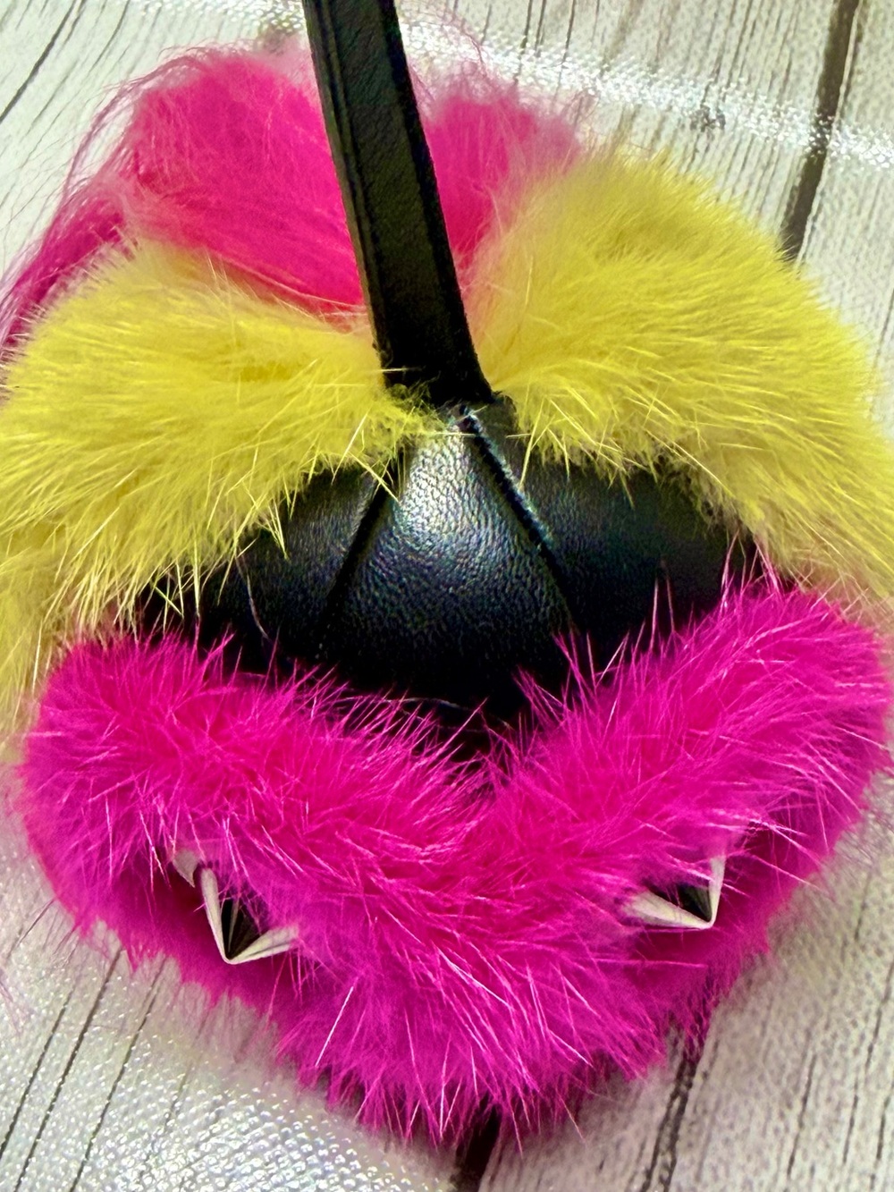 PRELOVED Fendi Funky Monster "Coolibri" Key Chain & Bag Charm Mink Fur & Leather - Picture 8 of 10